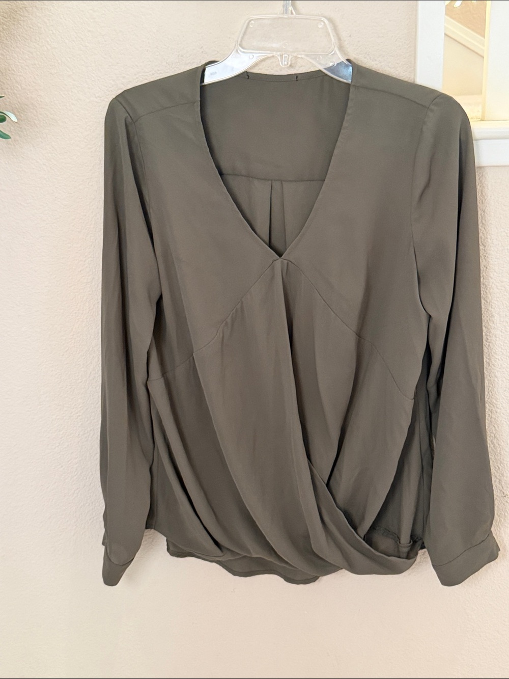 Womens Olive Wrap-Front Blouse - Unknown Brand